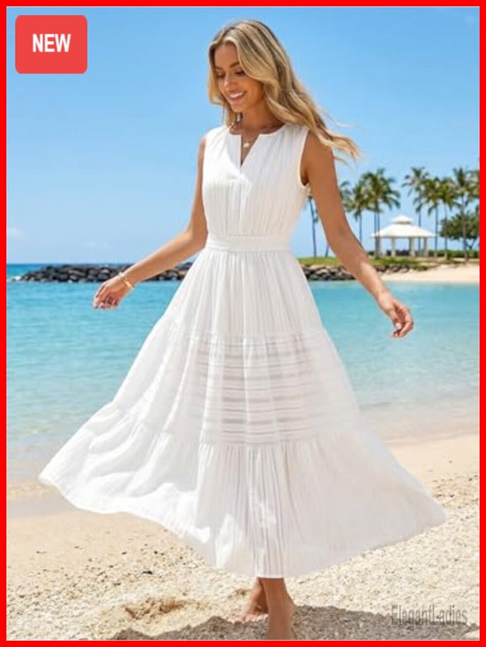 Sleeveless V Neck Midi Maxi Dress with Pockets - Picture 4 of 7